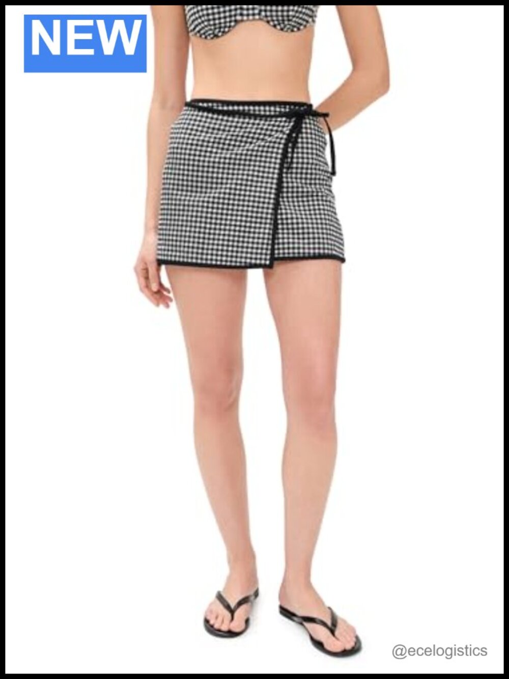 Black White Mini Wrap Skirt Lightweight Stretch Seersucker
